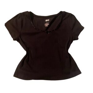 SO Women's Elegant Black Short Sleeve Top